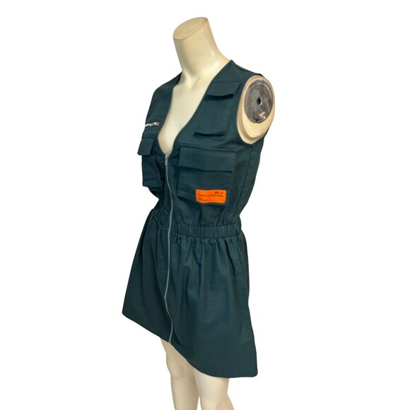 PrettyLittleThing Green Cargo Utility Dress NWT Size 0 Multiple Pockets - Picture 2 of 6